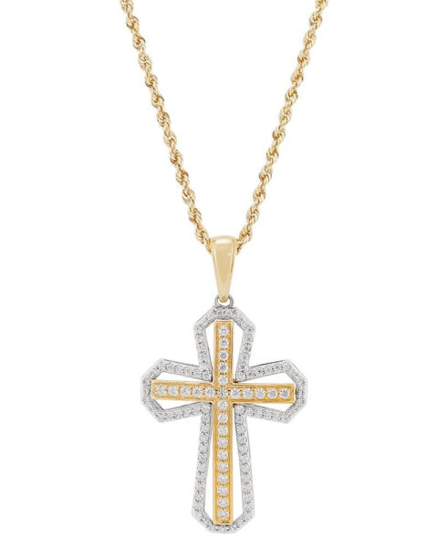 Men's Lab Grown Diamond Cross 22" Pendant Necklace (1 ct. t.w.) in 14k Two-Tone Gold