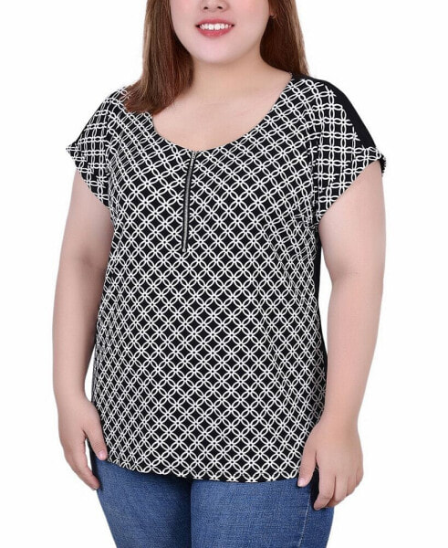 Plus Size Short Sleeve Half Zip Knit Top