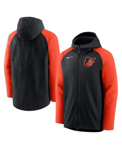Men's Black, Orange Baltimore Orioles Authentic Collection Full-Zip Raglan Hoodie Performance Jacket