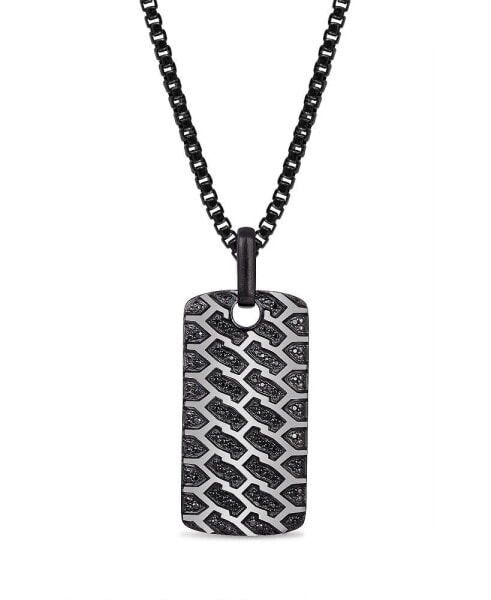 Sterling Silver Black Diamond Fast Track Design Rhodium Plated Tire Tread Tag Chain