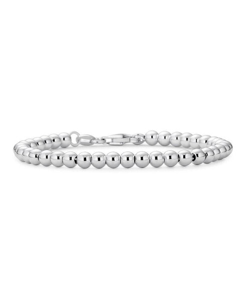 Simple Plain Hand Strung Polish Round Light Weight Sterling Silver Bead 4MM Ball Strand Bracelet For Women 7 Inch