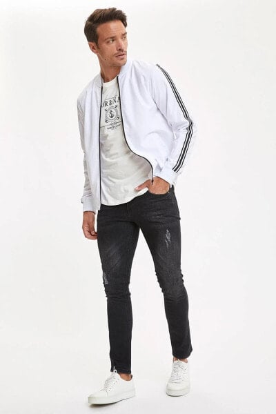 Pedro Slim Fit Normal Bel Dar Paça Yırtık Detaylı Siyah Jean Pantolon