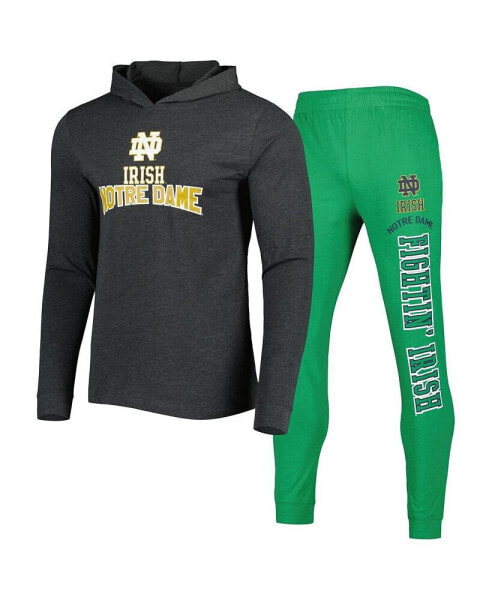 Men's Heathered Green, Heathered Charcoal Notre Dame Fighting Irish Meter Long Sleeve Hoodie T-shirt and Jogger Pants Set