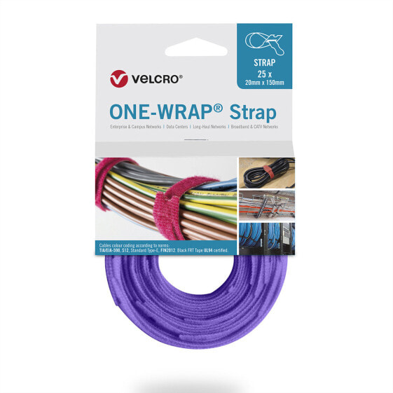 VELCRO ONE-WRAP - Releasable cable tie - Polypropylene (PP) - Velcro - Purple - 330 mm - 20 mm - 25 pc(s)