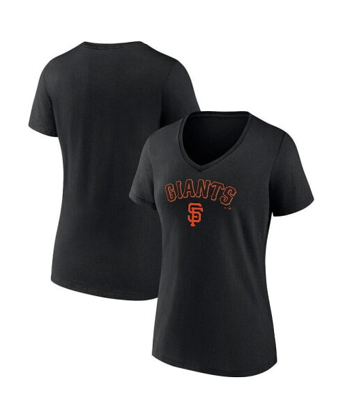 Women's Black San Francisco Giants Team Lockup V-Neck T-shirt