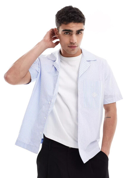 The Couture Club patchwork stripe resort shirt in blue