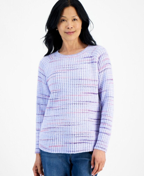 Petite Space-Dyed Waffle-Knit Crewneck Sweater, Created for Macy's