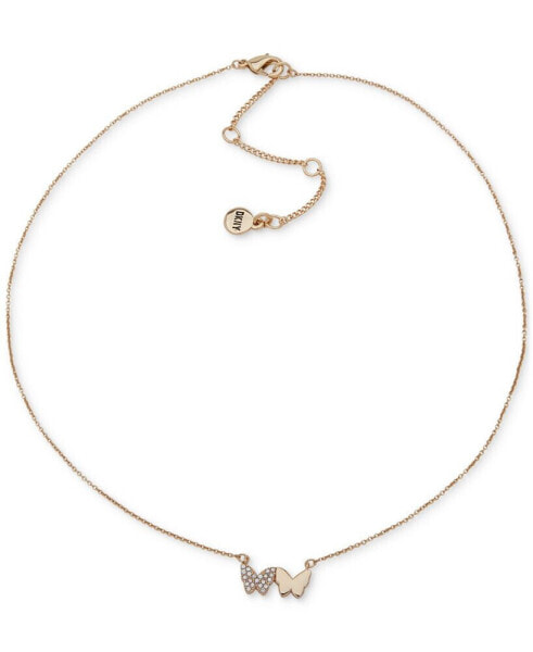 DKNY gold-Tone Crystal Pavé Double Butterfly Pendant Necklace, 16" + 3" extender