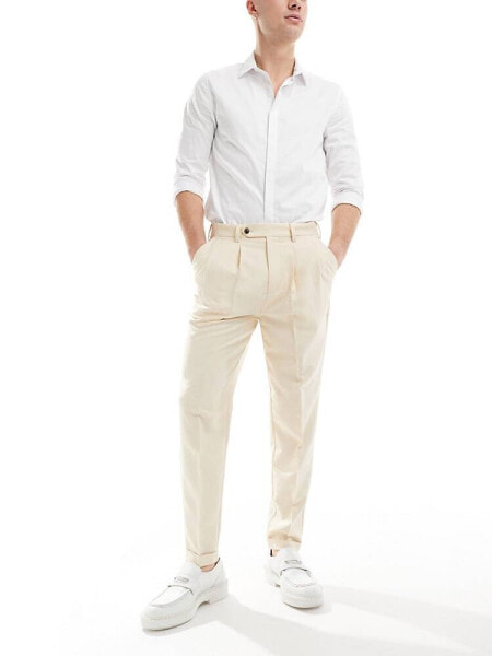 ASOS DESIGN smart tapered premium cotton twill chino trousers in off white