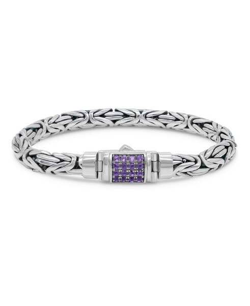 Amethyst & Borobudur Oval 7mm Chain Bracelet in Sterling Silver