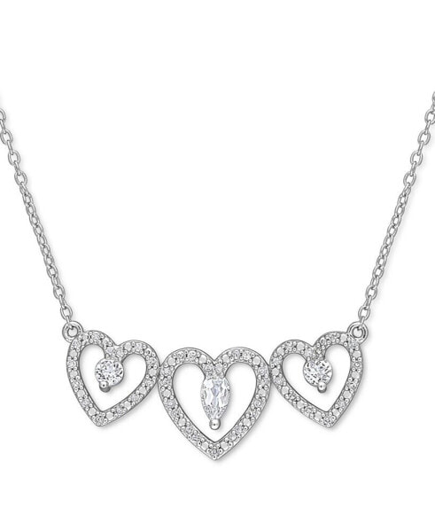White Topaz (1/2 ct. t.w.) & Diamond (1/5 ct. t.w.) Triple Heart 18" Statement Necklace in Sterling Silver