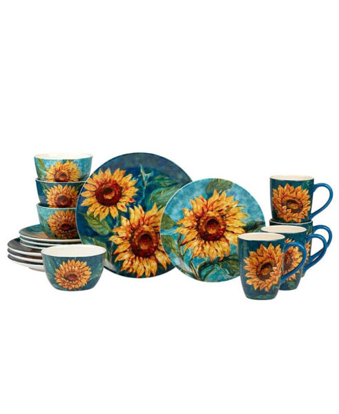 Golden Sunflowers 16Pc Dinnerware Set, Service for 4