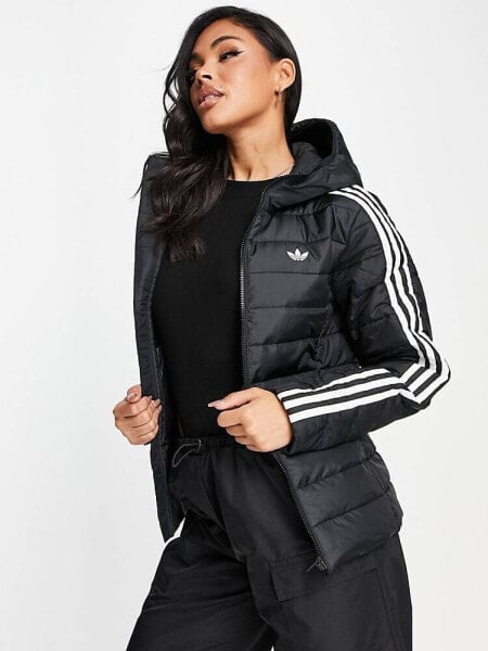 adidas Originals slim trefoil puffer jacket in black