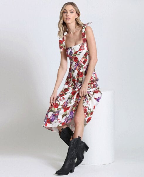 Платье Avec Les Filles в стиле Fit & Flare с льняным цветочным принтом