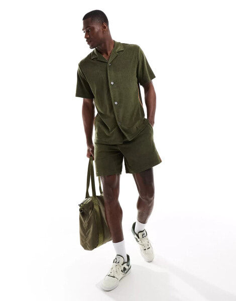 PS Paul Smith towel stripe shorts co-ord in khaki