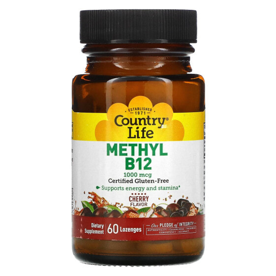 Витамин B12, Вишня, 1,000 мкг, 60 таблеток для рассасывания Country Life