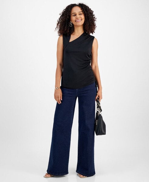 Women's Asymmetrical-Neck Side-Shirred Blouse, Created for Macy's