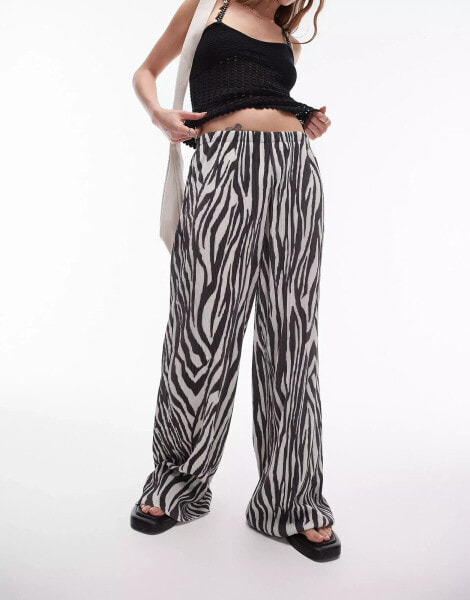 Topshop zebra crinkle plisse wide leg trouser in mono