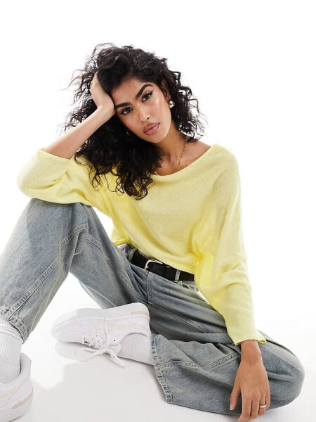 Stradivarius rustic knit slouchy jumper in yellow