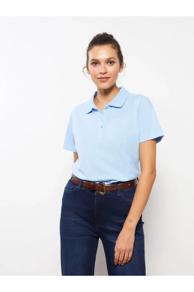 Lcwaıkıkı Basic Polo Yaka Düz Kısa Kollu Kadın Tişört