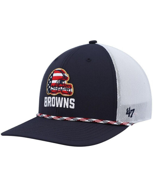 Men's '47 Navy, White Cleveland Browns Flag Fill Trucker Adjustable Hat