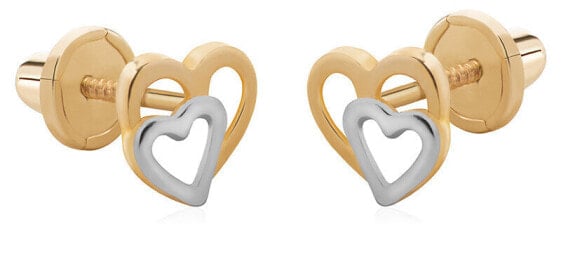 Romantic bicolor gold earrings Hearts 14/162.572/17