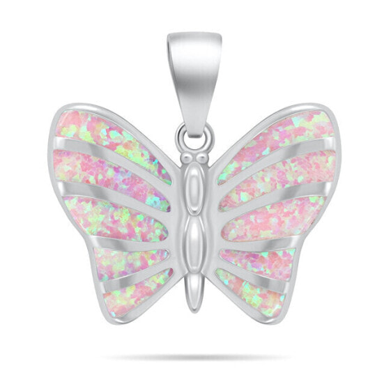 Delicate silver pendant Butterfly with pink opal PT136WP