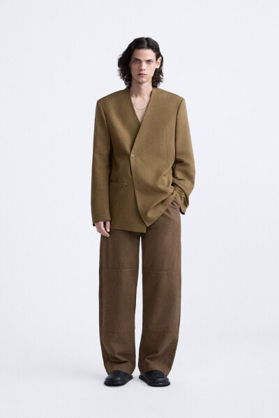 Belted cotton - hemp trousers