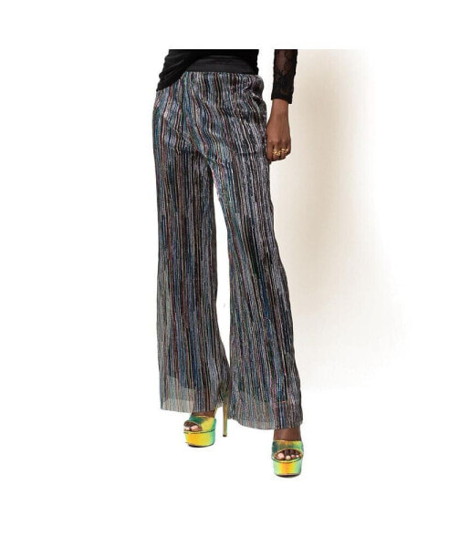 Women's Wide-Leg Rainbow Shimmer Pleated Tuxedo Pants