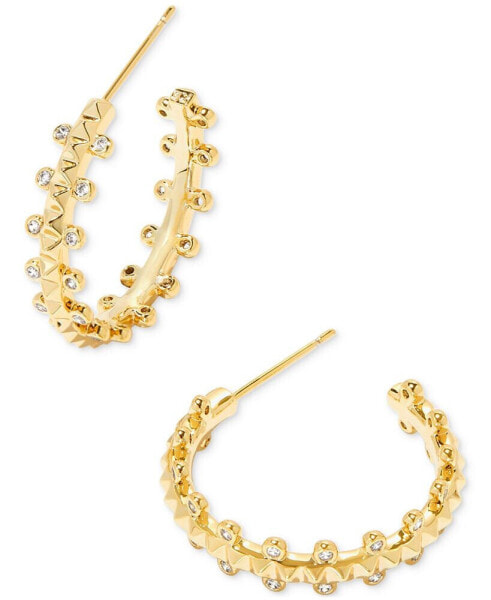 14k Gold-Plated Small Pavé C-Hoop Earrings, 1"