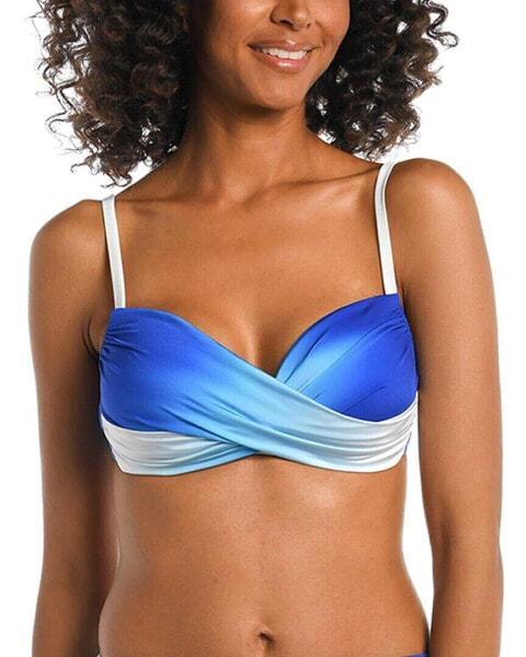 La Blanca Women's Over The Shoulder Wrap Bikini Top, Sapphire//Ocean Oasis, 4