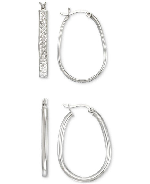 2-Pc. Brushed and Polished Oval Hoop Earrings Set in 14k Gold Over Sterling Silver and Sterling Silver