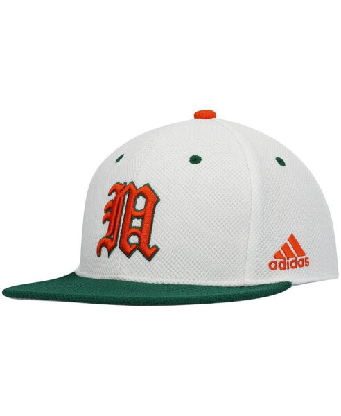 Men's White, Green Miami Hurricanes On-Field Baseball Fitted Hat