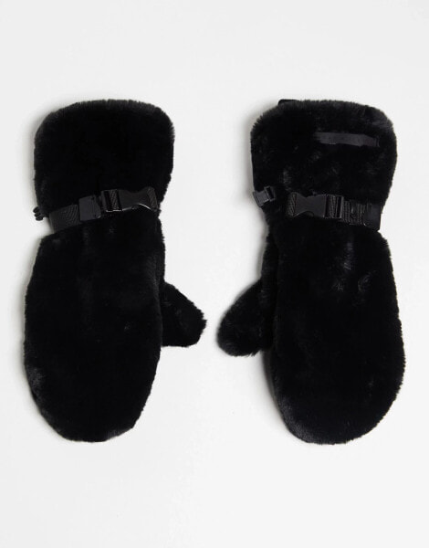 ASOS 4505 Ski faux fur mittens in black