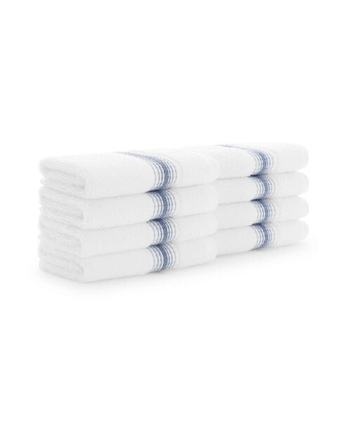 White Turkish Luxury Striped Washcloths for Bathroom 600 GSM, 13x13 in., 8-Pack , Super Soft Absorbent Washcloths