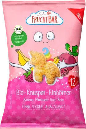 Kindersnack Bio-Knusper-Einhörner, Mais, Himbeere, Banane, Rote Bete, ab 12 Monaten, 30 g