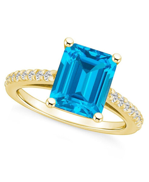 Blue Topaz (4-1/4 ct. t.w.) and Diamond (1/4 ct. t.w.) Ring in 14K Yellow Gold