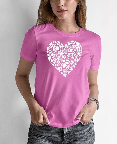 Women's Word Art Paw Prints Heart T-Shirt