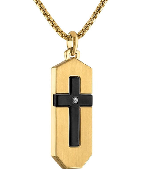 Gold-Tone & Black IP Stainless Steel Diamond-Accent Cross 26" Pendant Necklace