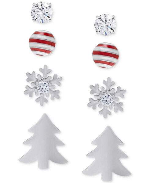 4-Pc. Set Lab-Grown White Sapphire Holiday-Themed Stud Earrings (1/3 ct. t.w.) in Sterling Silver