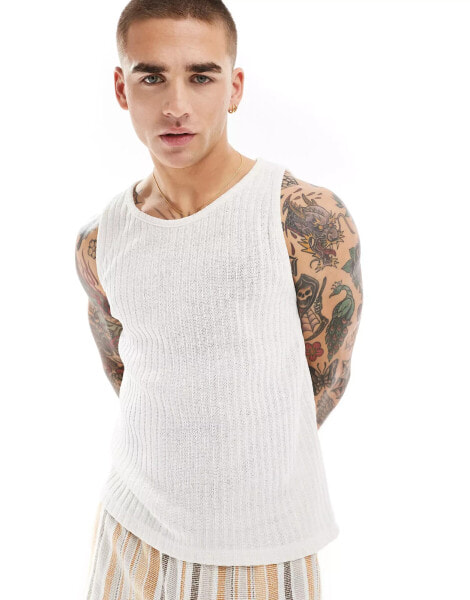 Pull&Bear ladder knitted vest in white