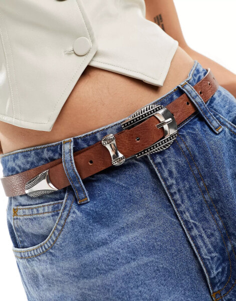 ASOS DESIGN waist and hip jeans western belt in tan