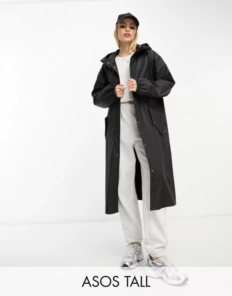 ASOS DESIGN Tall – Gummierter Parka in Schwarz