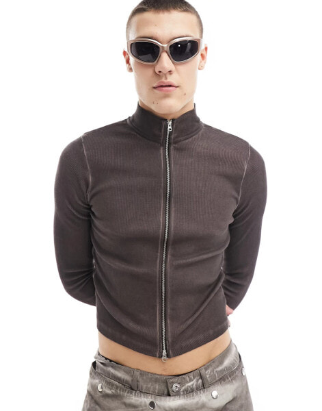 COLLUSION funnel neck long sleeve top in brown