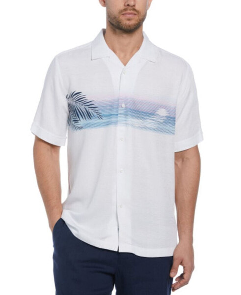 Men's Short Sleeve Sunset Print Button-Front Camp Shirt