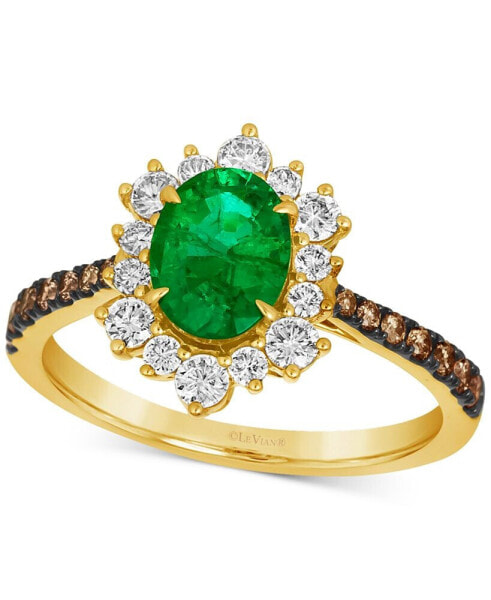 Costa Smeralda Emeralds (7/8 ct. t.w.) & Diamond (5/8 ct. t.w.) Halo Ring in 14k Gold