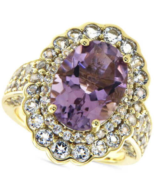 Кольцо Macy's Pink Amethyst and White Topaz Halo Gold-Plated Silver.