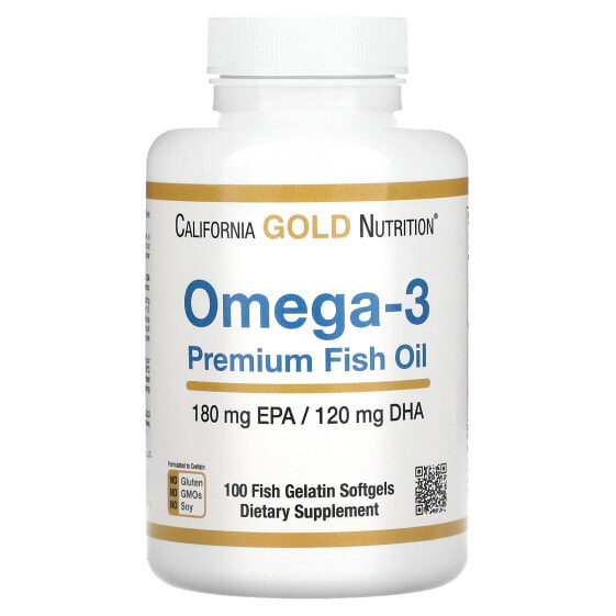 California Gold Nutrition, омега-3, рыбий жир премиального качества, 180 мг ЭПК / 120 мг ДГК, 100 капсул из рыбьего желатина