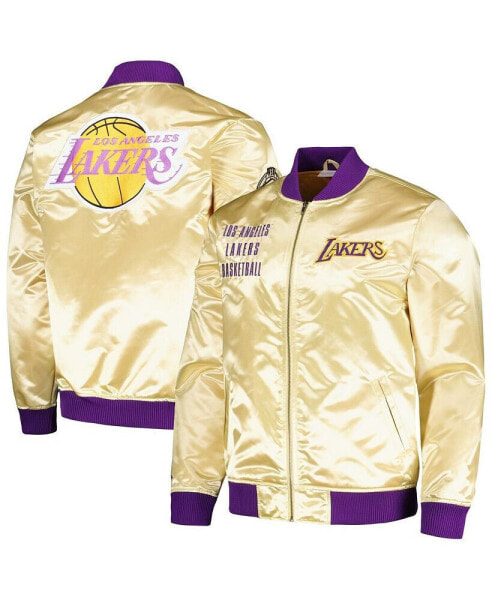 Men's Gold Distressed Los Angeles Lakers Team OG 2.0 Vintage-Like Logo Satin Full-Zip Jacket