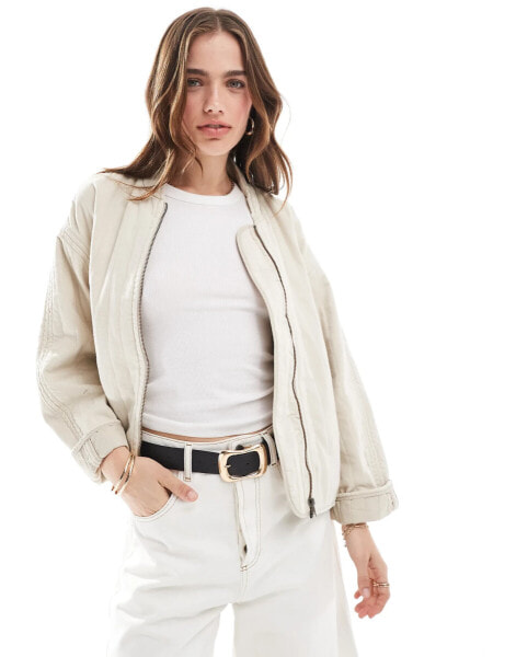 Levi's Kennedy relaxed fit quilted zip front jacket in beige